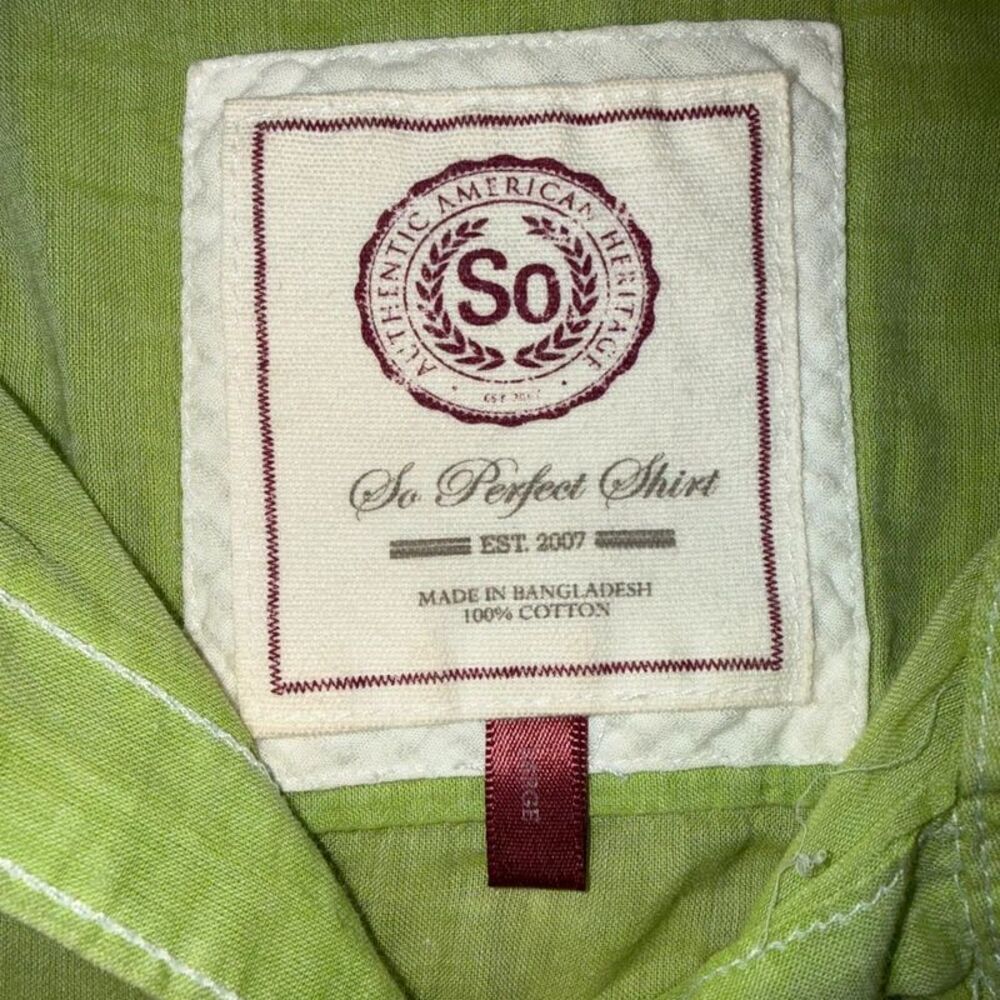 Lime Green Button Up Camp Shirt Lightweight Cotton Blouse Boho Summer Size L - Picture 2 of 6